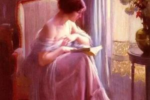 灯下优雅年轻女性 法国画家Delphin Enjolras 德尔菲恩·恩霍拉斯 作品欣赏