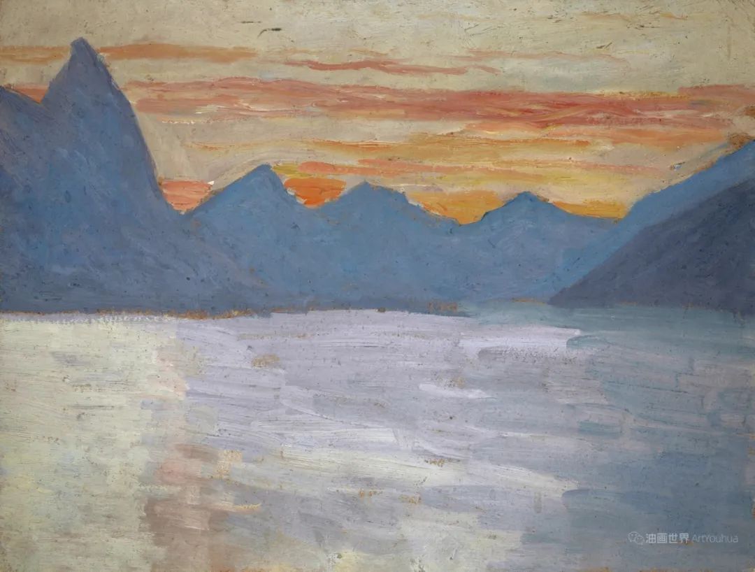 柔和的风景油画，瑞士画家恩斯特·希斯作品