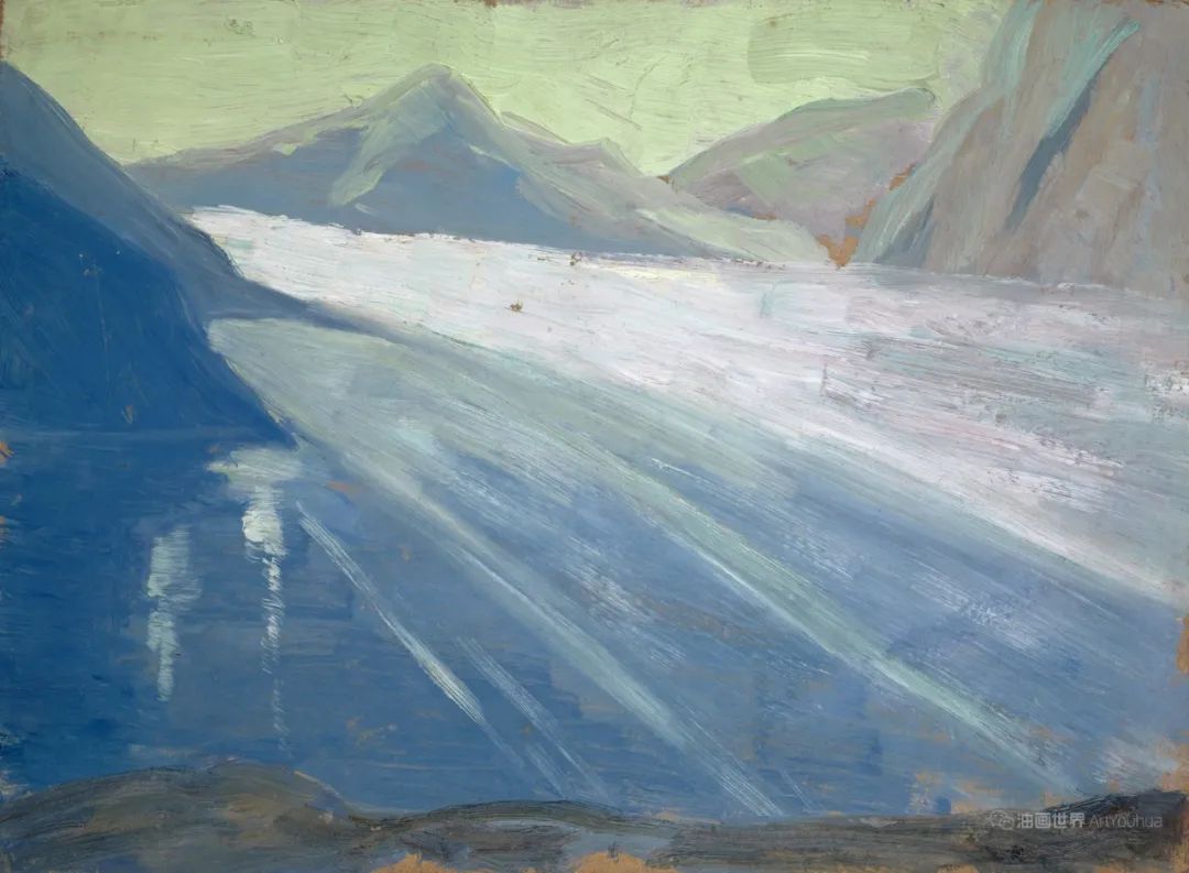 柔和的风景油画，瑞士画家恩斯特·希斯作品