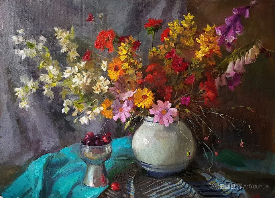 静物花卉油画，俄罗斯画家斯维特拉娜作品
