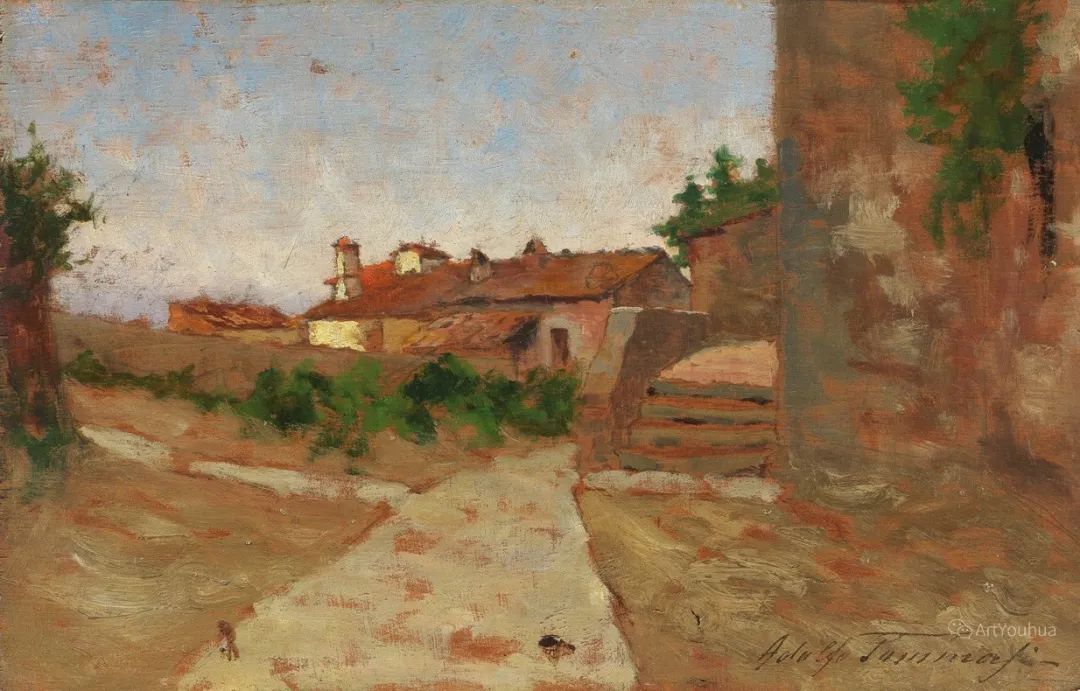 乡村风景油画，意大利画家阿道夫·托马西​作品