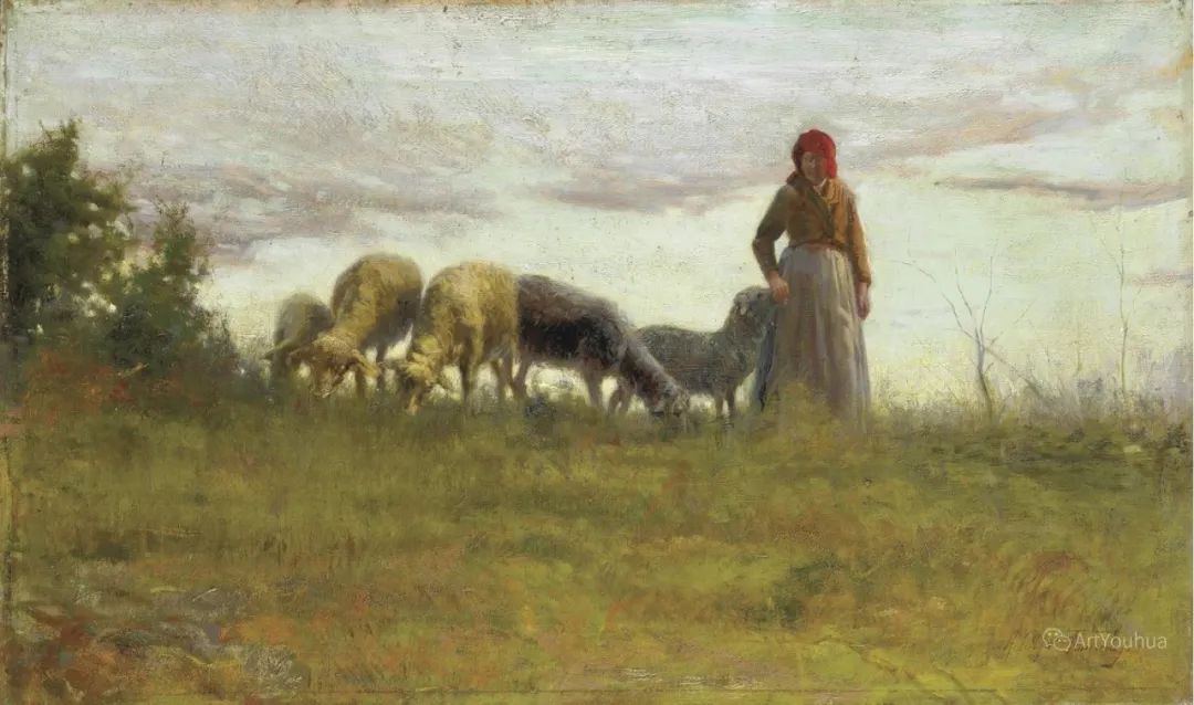 乡村风景油画，意大利画家阿道夫·托马西​作品