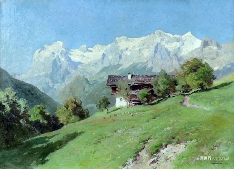 高山美景，德国画家爱德华·康普顿作品！