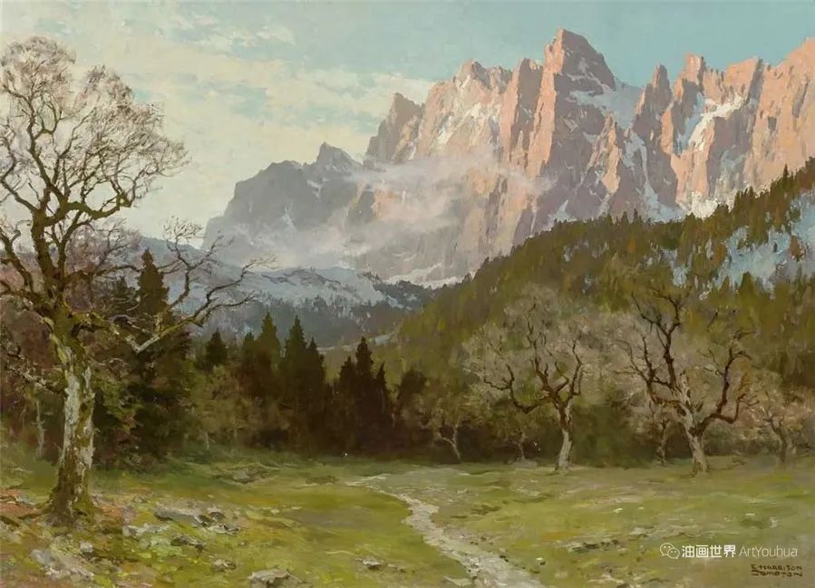 高山美景，德国画家爱德华·康普顿作品！
