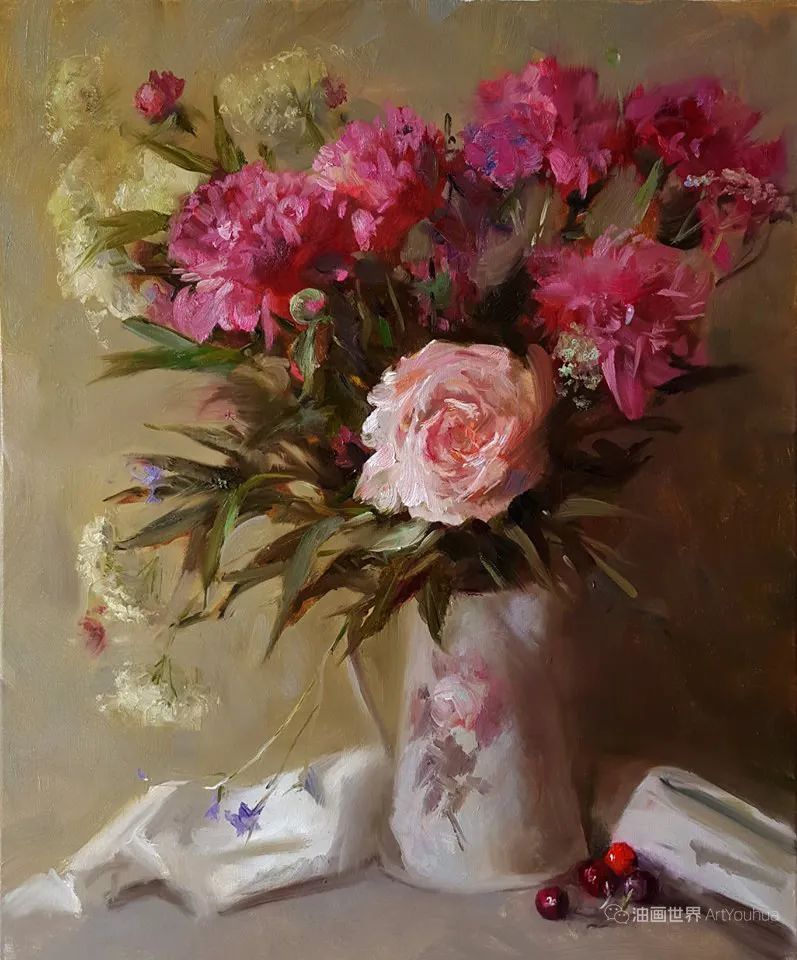静物花卉油画，俄罗斯画家斯维特拉娜作品